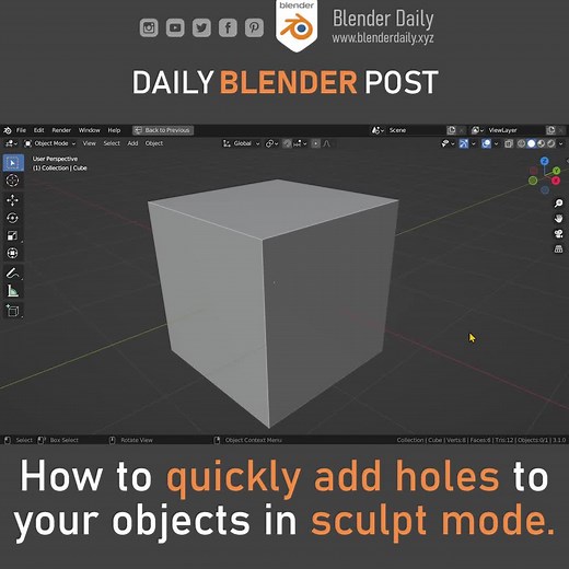 How to quickly add holes to your objects in sculpt mode. #blender3d