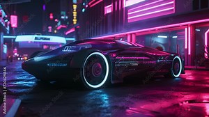 A futuristic selfdriving car with interactive neon lights creating a futuristic and immersive experience as it cruises through the city at night.