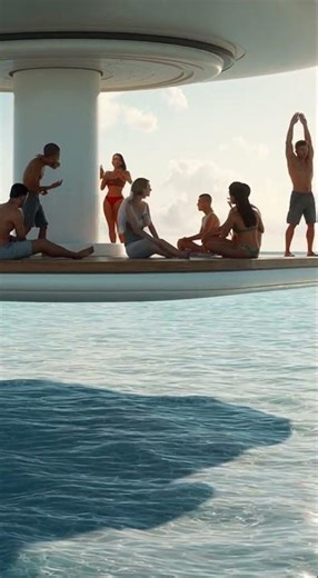 A Hover House Floating Over a Tropical Beach