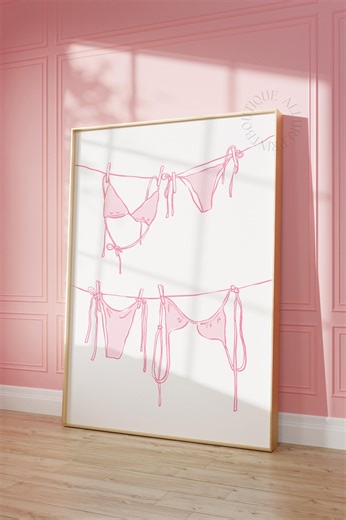 Bikini Print, Pink Beachy Clothesline Poster, Coastal Cowgirl Summer, DIGITAL DOWNLOAD - Etsy
