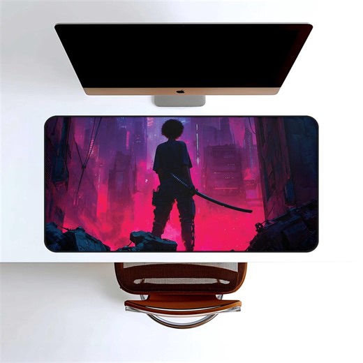 Cyberpunk Katana Gaming Desk Mat Neon Red Sci Fi RGB Battle Setup - Etsy