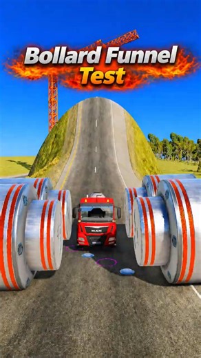 🚧🔥 Bollard Funnel Test 🚚 | 4 Big Side Bollards + 4 Mini Hits | BeamNG.drive #beamngdrive #bollard