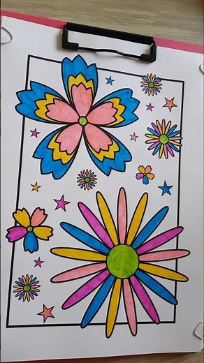 Coloring flowers from my printable coloring book using felt pens 🌸🖍