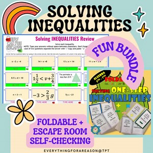 Solving One-Step Inequalities FUN BUNDLE: Foldable + Digital Escape Room
