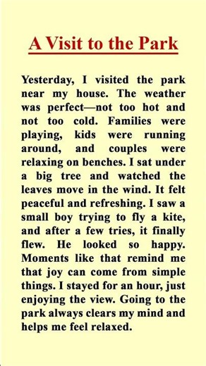 A Visit to the Park | Easy English Story for Beginners | reading practice