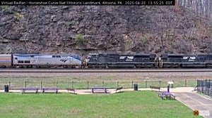 After some issues en route, Amtrak train #42 needed the assistance of some NS units to get and around Horseshoe Curve. Watch more here: https://virtualrailfan.com/altoona/ | Virtual Railfan