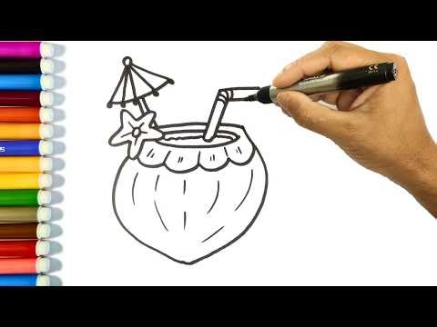 🥥 Easy Coconut Water Drawing for Kids | Step-by-Step Fruit Drawing & Coloring