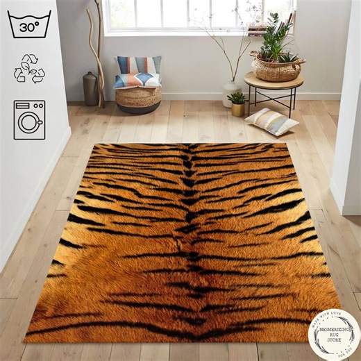 Tiger Print Rug, Realistic Animal Skin Carpet, Faux Fur Pattern Decor - Etsy