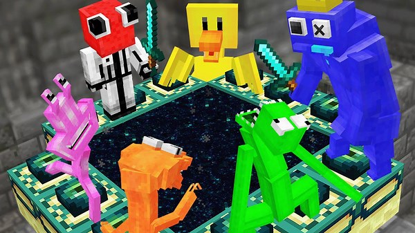 Watching as Rainbow Friends beat the entire Minecraft game together