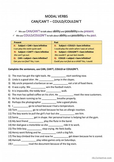 Modal verbs - Can, Can't, Could and Couldn't