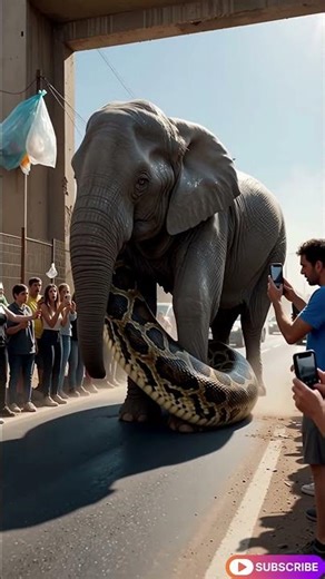 Giant python fighting with elephant on busy road, #flyingsnake #treepython #snakelogo #worldsnake
