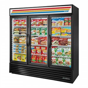 True GDM-72F-LTF-HC~TSL01 78 1/8" Black Glass Door Merchandiser Low Temp Freezer with LED Lighting