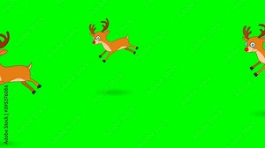 Herd of deer running, jumping. Cycle, loop cartoon animal character animation. Transparent, green screen background. Santa rein deers. Merry Christmas, Happy new year video. Draw Animation footage