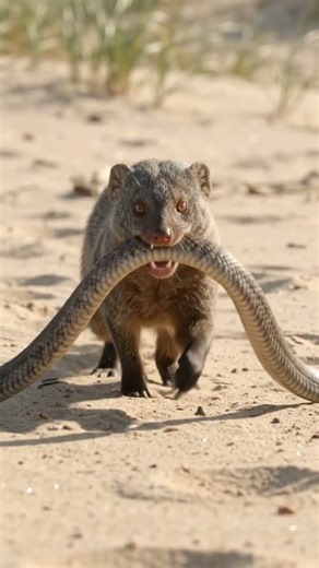 Extreme Macro Showdown| A Mongoose Takes Down a Snake on the Shoreline #wildlife #animalbehavior