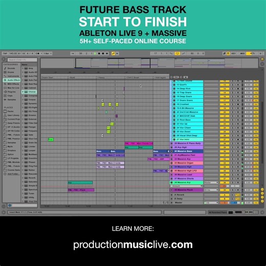 Future Bass Online Tutorials using Ableton Live NI Massive Learn More: http://bit.ly/pml_bf_futurebass • Today we are going to make a Future Bass track from scratch. We are going through everything step by step as if we were sitting side by side in the studio. • After taking this course you will know how to produce your own Future Bass tracks from start to finish in Ableton. • We are starting with the very basics like coming up with the beat, bass and instruments. We will go through effects, sou