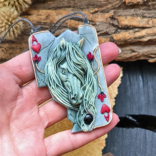Horse Pendant Mounted on Playing Card - Unique Jewelry - Etsy