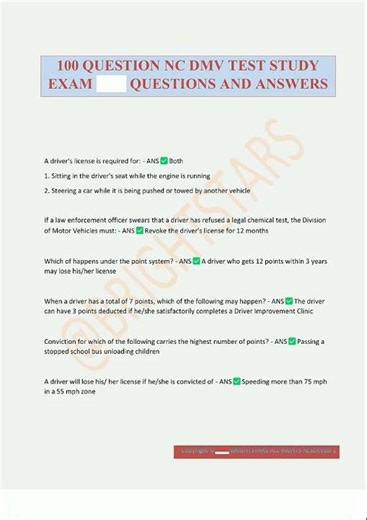 Latest 100 QUESTION NC DMV TEST STUDY EXAM QUESTIONS AND ANSWERS2 video
