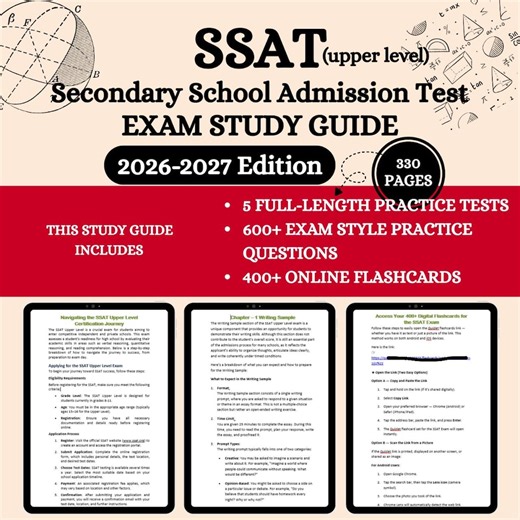 SSAT Upper Level Exam 2026 | SSAT Exam | Secondary School Admission Test | SSAT Review | Ssat Notes | Ssat Guide | Ssat Prep - Etsy