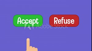 Accept with index finger click on accept and refuse button for clicking on receive and accept button with index finger suited hand red and green bottoms. for accepting calls and challenges in pop-up