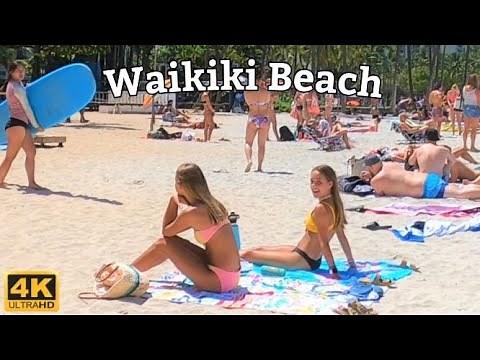 [4K] HAWAII- ON THE BEACH - People watching on Waikiki beach and Kuhio Beach