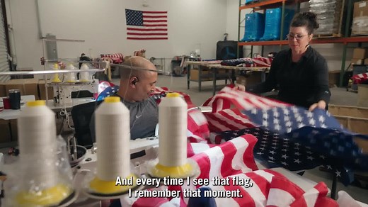 Shanie is an Air Force Veteran that loves sewing American flags. Each Allegiance flag is hand-crafted by sewers in South Carolina, many of whom saw their jobs disappear as American textile manufacturing moved overseas. We are proud to be a family-owned business supporting over 50 American jobs 🇺🇸 | Allegiance Flag Supply