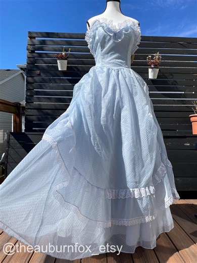 80's Gunne Sax Glass Slipper Blue Swiss Dot Formal Dress Sz 11 - Etsy UK