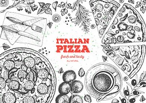Italian pizza top view frame. Italian food menu design template....