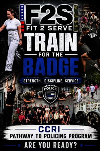 The F2SRI x CCRI Pathway to Policing Program is more than just fitness training—it is a complete preparation program for aspiring law enforcement professionals. Participants will gain the skills and confidence to: 💪 Build the strength and endurance needed to pass the Rhode Island Municipal Police Training Academy Physical Agility Test 🥋 Learn foundational defensive tactics and grappling techniques 🏊 Develop water safety and swim proficiency for academy testing 🔫 Complete a basic firearms saf