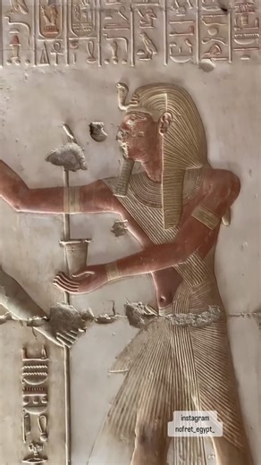 Seti I annoints Amun with oil. From the chapel of Amun at Seti I‘s temple in Abydos. The highest quslity of reliefs to be found in Egypt. Copyright ©️ @nofret_egypt_ | Egypt Cradle of civilization