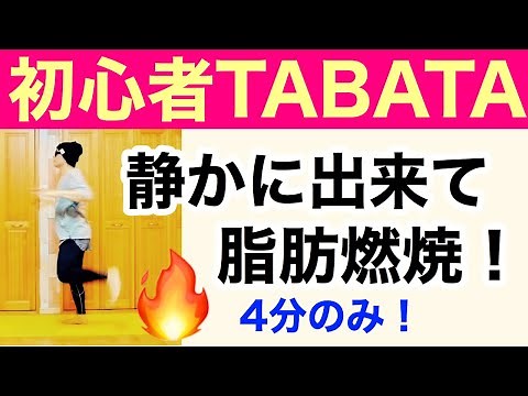 【４分すぐ燃焼！】ドンドンしない初心者タバタ式トレーニング！簡単な動きで最大効果★瞬発力UP！女性でも出来る！HIIT / TABATA workout for beginner at home!!