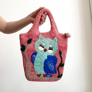 Handmade Wool Felt Pink Wool Felt Handbag – Cute Owl Design, Top Handle Purse - Etsy
