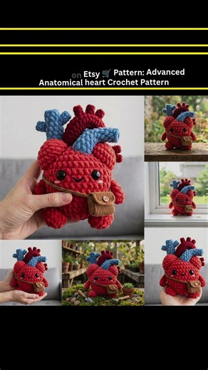 CUTE ANATOMICAL HEART CROCHET PATTERN PDF | AMIGURUMI HEART WITH BAG TUTORIAL ❤️👜