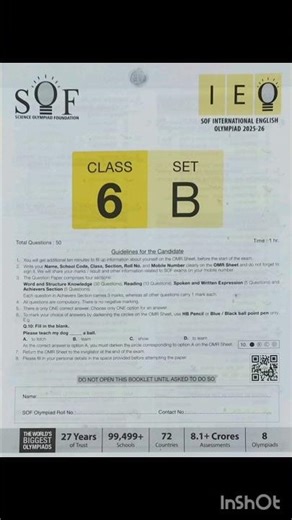 SOF IEO 2025 Class 6 Set B Questions with answers 🔐🔐#shorts #olympiad #viral