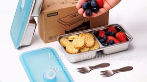 Reusable Stainless Steel Snack-Containers with Lids - Condiment Containers, Double Compartment Food Storage Containers, Lunch Box for Travel, Camping, Office Use, with 1 Stainless Steel Forks