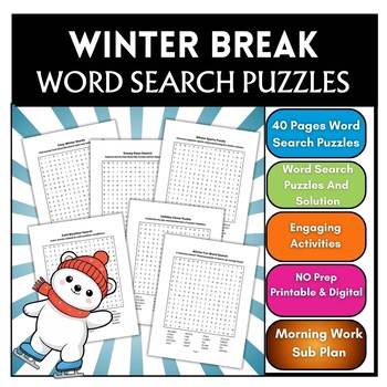 Fun Winter Break Word Search Activities Morning Work 4th,5th,6th,7th,8th,9th