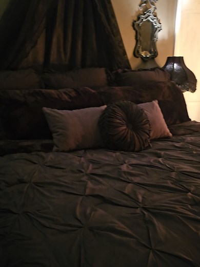 I had to get a bigger bed because my husband was too tall. But, I had to make it just as dramatic. #canopybed #gothdecor #roomtour #goth #darkacademia