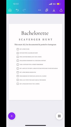 Bachelorette Scavenger Hunt Digital Template