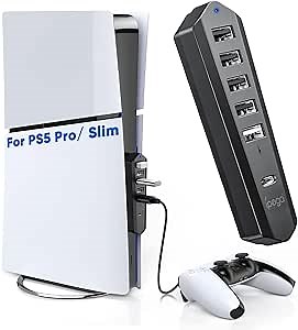 6 Ports USB Hub Only for PS5 Pro/Slim Console Disc ＆ Digital, High-Speed Extra USB Port Extender for PS5 Slim Pro Accessories, Charging Adapter with 1 Type C 3.0 + 4 USB-A 2.0 + 1 Port