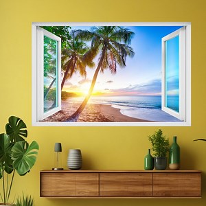 Tropical Beach Wall Decal Sticker | Palm Tree Sunset Wall Mural | Ocean View Wall Poster, Caribbean Wall Art Home Decor - FS1 - Etsy Canada