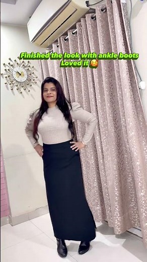 One Pencil Skirt, Two Winter Looks |Beige Top vs Black & White Sweater#ytshorts #ootd #shorts