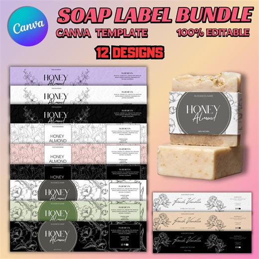 Handmade Soap Label Template | Editable Wrap & Belly Band | Printable Canva Template | Digital Download - Etsy