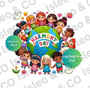 Harmony Day Digital Art - Children Around the Globe Print, Peace and Love, Flowers & Doves Wall Art - Multicultural Unity, PNG, SVG, JPEG - Etsy