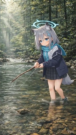 shiroko in the wild (part 1) - catch fish in the river. #shiroko #bluearchiveglobal #bluearchive
