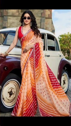 Leheriya Printed Sequinned Sarees/ Striped Georgette Core Sarees #sarees #ytshorts #fashion #explore