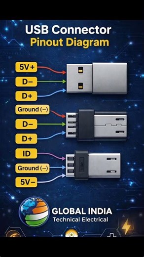USB Connector PINOUT Diagram #electrician #electricalindia #wiringdiagram #electrical #viral