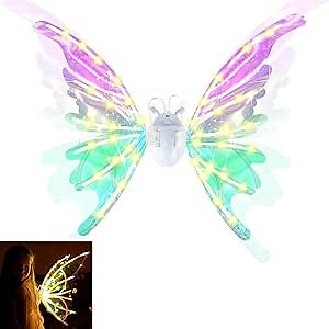 Kardeep Electric Fairy Butterfly Wings for Girls Adults, Light Up Butterfly Wings for Women, Iridescent Wing Dress Up for Dogs, Role Playing LED Wing for Birthday Halloween Christmas and Party Attire