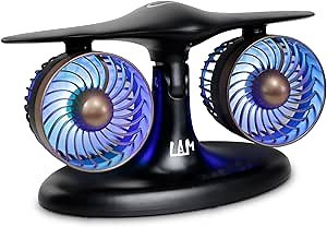 Turbo Desk Fan Rechargeable Portable Table Fan with 8000mAh Battery, Dual Silent Fans, 5 LED Light Modes & 180° Adjustable for Office, Gaming, Camping, Indoor & Outdoor Use