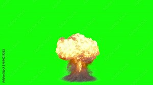 explosion of a nuclear bomb. nuclear explosion on green background. big explosion isolated. realistic nuclear explosion