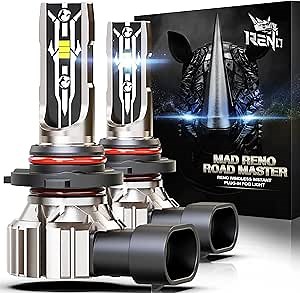 RENO 9005 Bulb, 9005 Fog Light 6500K White Fanless In Line HB3 Auxiliary Fog Bulbs Plug and Play, Pack of 2