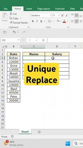 How to unique replace in excel | Covert data from one column to two column